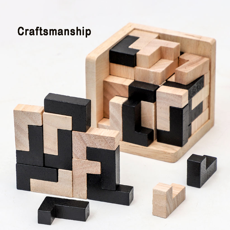 3D Wooden Cube Puzzle  Luban Interlocking Educational Brain Teaser Toy for Kids