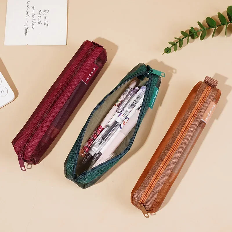 1pc Mesh Pencil Case  Portable Multi-Functional Exam Storage Pouch for School & Office Supplies