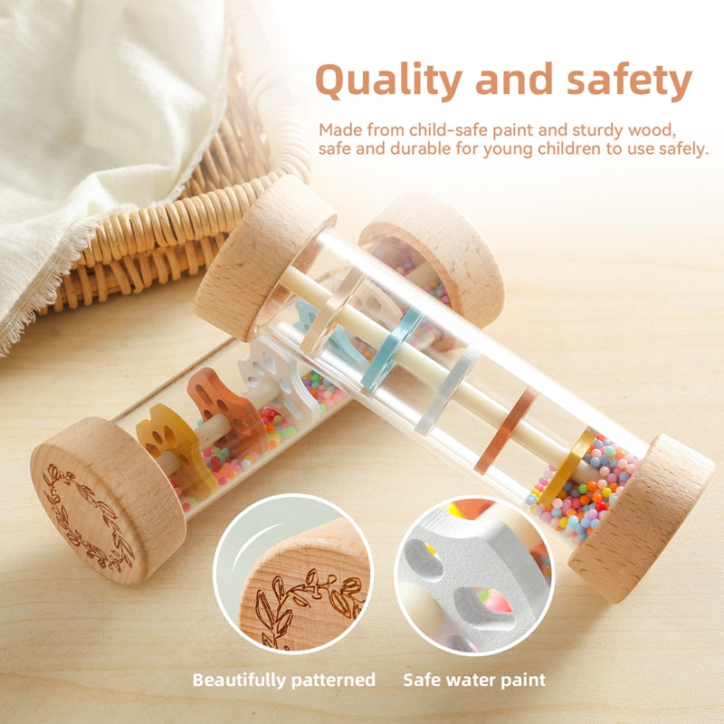 Montessori Baby Rain Stick  Rainbow Hourglass Sensory Rattle & Educational Toy