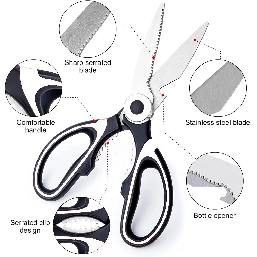 Multifunctional Stainless Steel Kitchen Scissors – Heavy-Duty Chef Shears for Cutting Chicken, Meat, Bones & Vegetables Kitchen Utensils & Accessories Tool