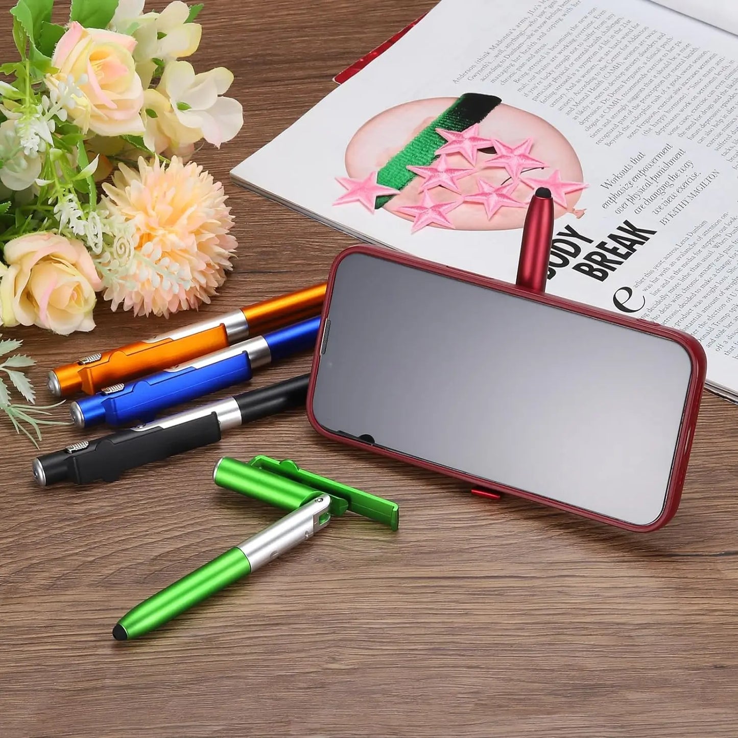 4-in-1 Multifunction Ballpoint Pen with LED Light, Phone Holder & Stylus  Writing Tool for Office & Schoo
