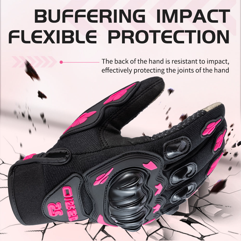 Women's Pink & Black Motorcycle Gloves  Summer Mesh, Breathable, Touchscreen, Motocross Racing
