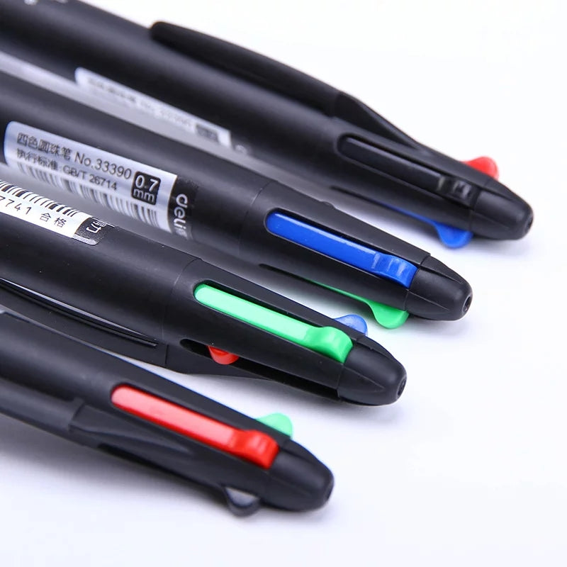 DELI 4-in-1 Ballpoint Pen – 0.7mm Multi-Color Pen (Blue, Black, Red, Green) for School & Office Use
