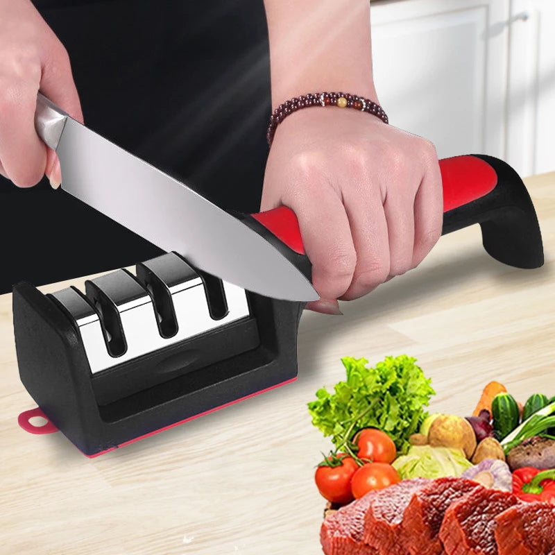 3-in-1 Kitchen Knife Sharpener  Handheld Multi-Purpose Sharpener with 3/4-Stage Sharpening System (Black)