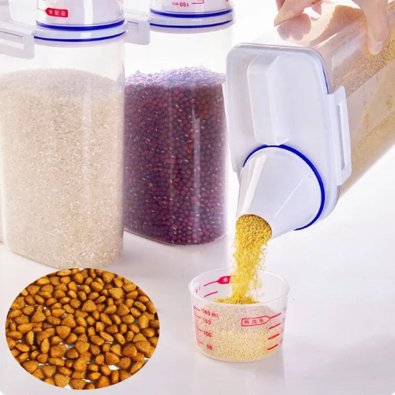 2kg Pet Food Storage Container  Airtight Plastic Bin with Measuring Cup  Dog & Cat Food Keeper
