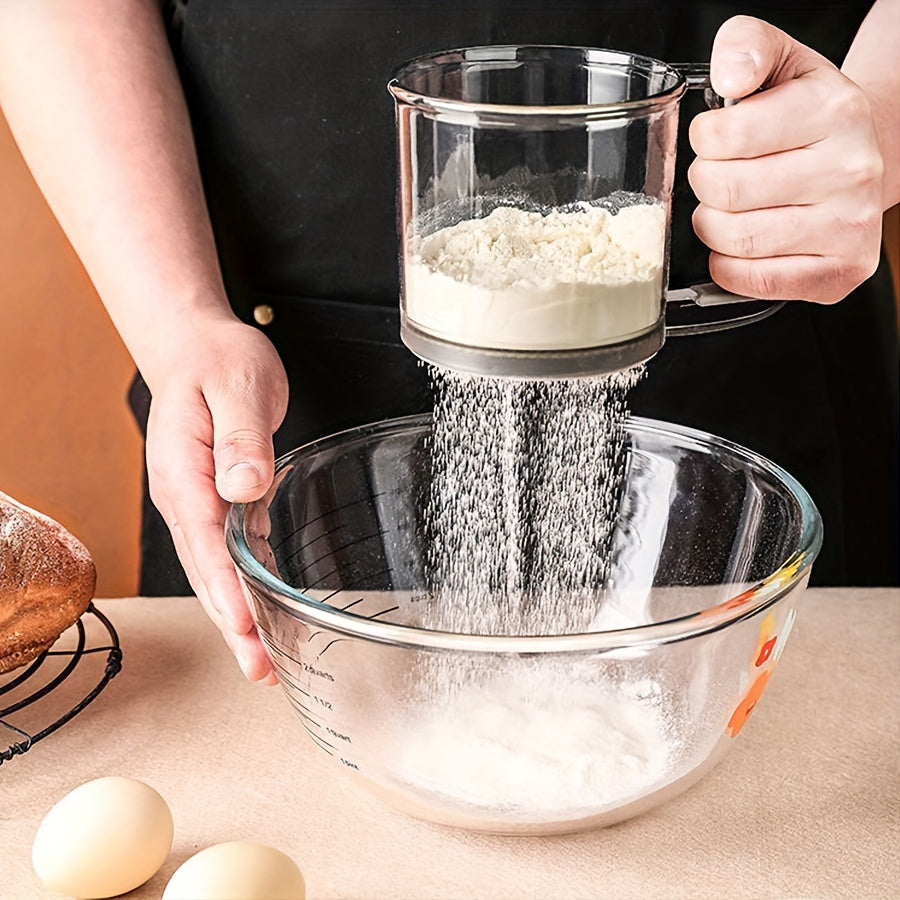 Semi-Automatic Flour Sifter with Hand Press  Transparent Non-Stick Baking Sieve Too