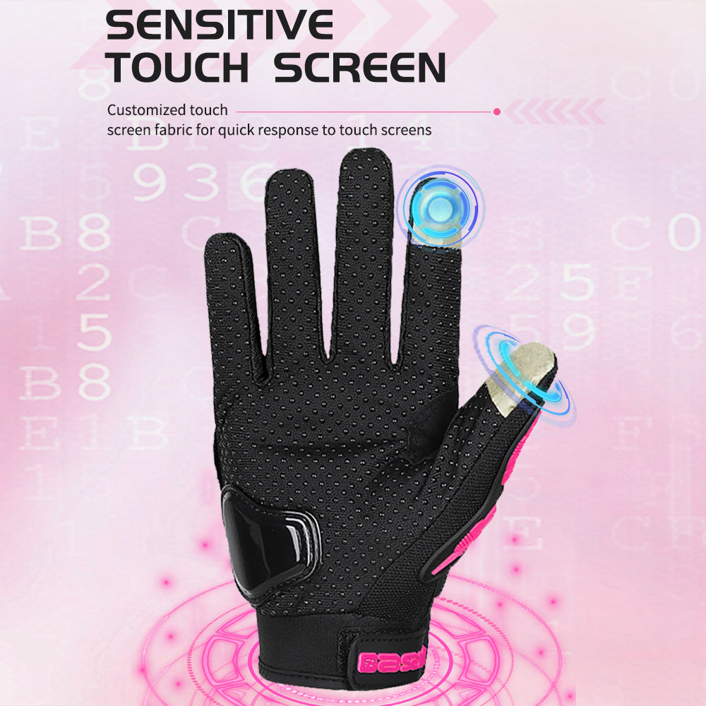 Women's Pink & Black Motorcycle Gloves  Summer Mesh, Breathable, Touchscreen, Motocross Racing