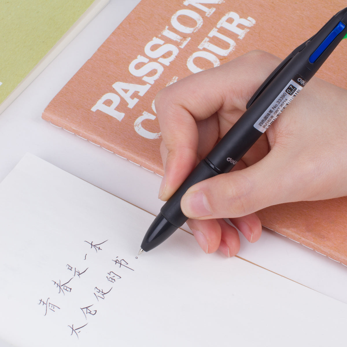 DELI 4-in-1 Ballpoint Pen – 0.7mm Multi-Color Pen (Blue, Black, Red, Green) for School & Office Use