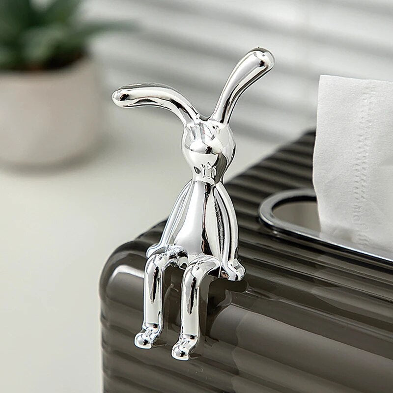 2PC Long Eared Rabbit Statue  Cute Cartoon Bunny Decor for Home & Car