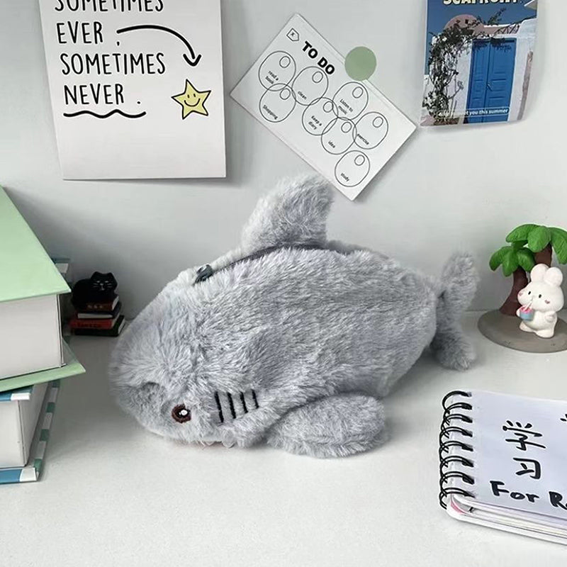 Plush Shark Pen Bag  Cute Kawaii Pencil Case for Students & School Supplies