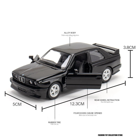 1:36 M3 1987 Diecast Alloy Sports Car Model – Pull Back Metal Simulation Toy with Opening Doors, Collectible Ornament & Kids Gift