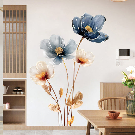 Retro 3D Lotus Flower Vinyl Wall Stickers Aesthetic PVC Wallpaper for Living Room & Bedroom Decor
