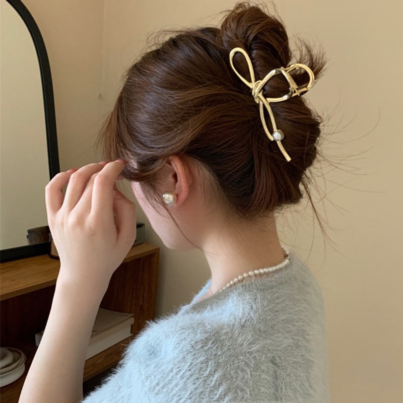 Exquisite Metal Pearl Geometric Hair Crab Claw Clip – Elegant Shark Barrettes for Women & Girls