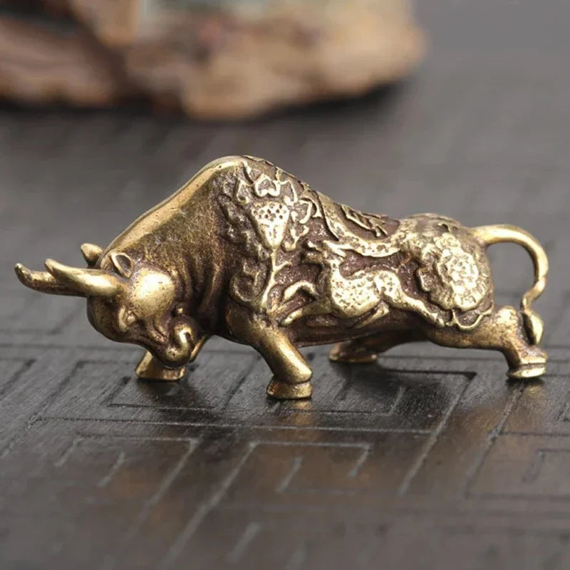 Brass Bullfighting Statue  Lucky Copper Bull Figurine for Wealth & Home Decor