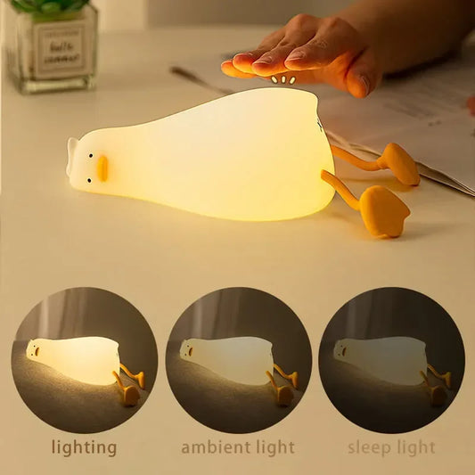 Cute Duck Silicone LED Night Light  Soft Rechargeable Bedside Lamp for Kids & Bedroom Decor