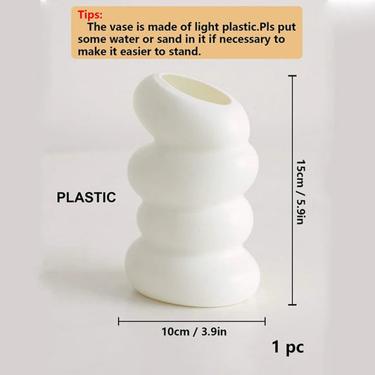 Nordic Plastic Spiral White Vase Modern Flower Arrangement Container for Home & Desk Decoration