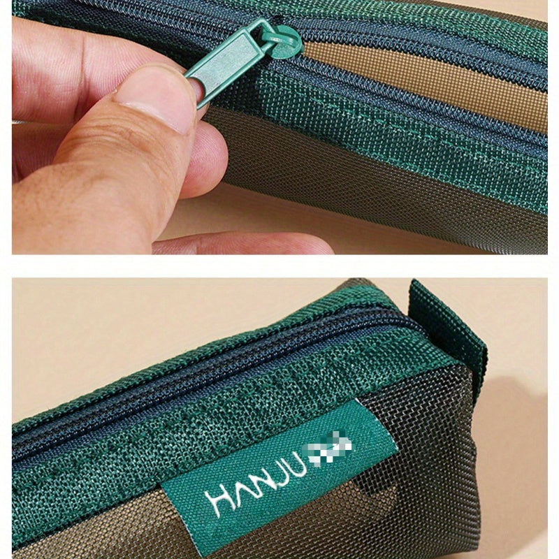 1pc Mesh Pencil Case  Portable Multi-Functional Exam Storage Pouch for School & Office Supplies