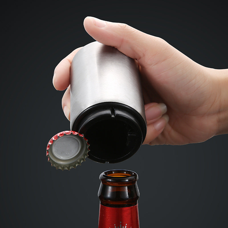Automatic Beer Bottle Opener  Magnetic Stainless Steel Push-Down Cap Remover for Beer, Wine & Soda