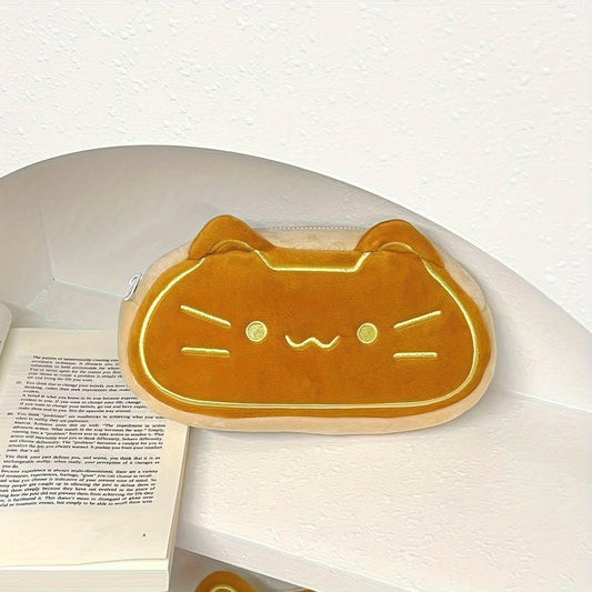 Caramel Cat Plush Pen Case  Large Capacity Pencil Pouch for Kids, Cute Birthday Gift for Students