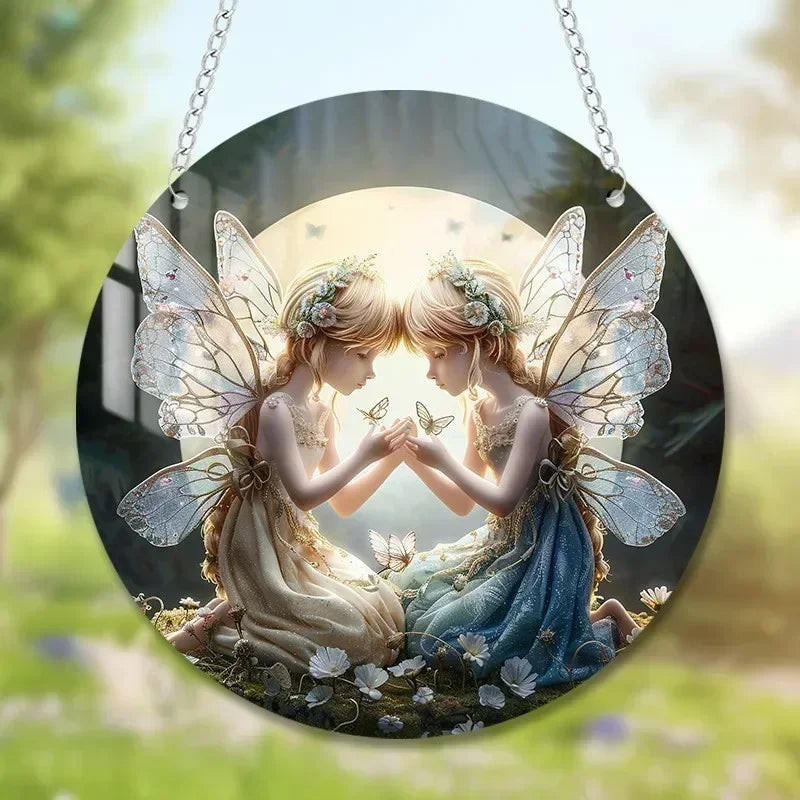 Magical Fairy Night Suncatcher  Stained Glass Acrylic Heart Wall Hanging for Home & Garden Decor (2025 Edition)