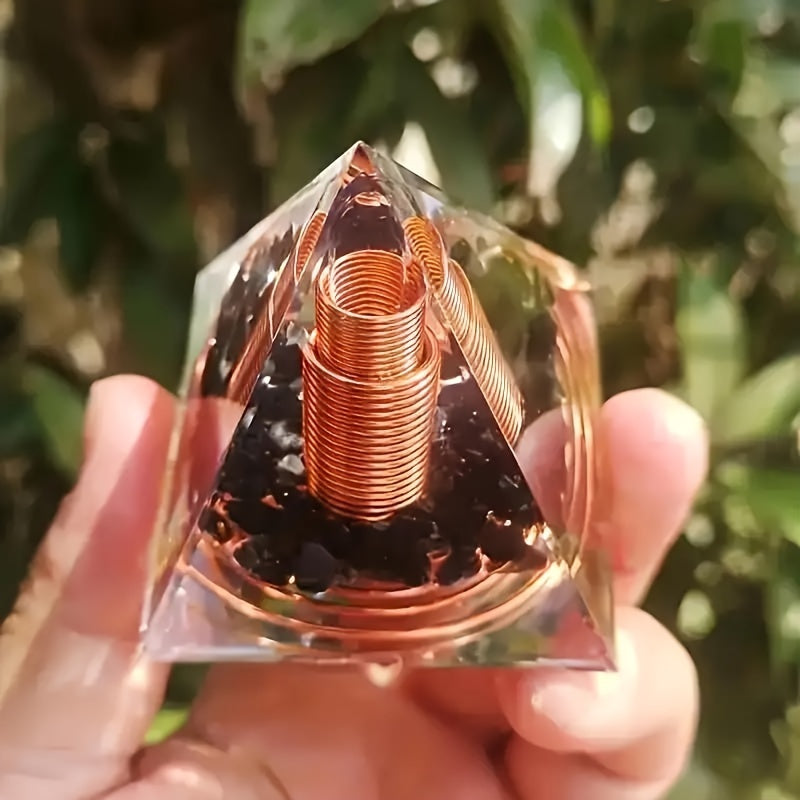 1pc Orgonite Pyramid with Obsidian  Energy Balancing Crystal for Yoga Meditation & Home Office Decor