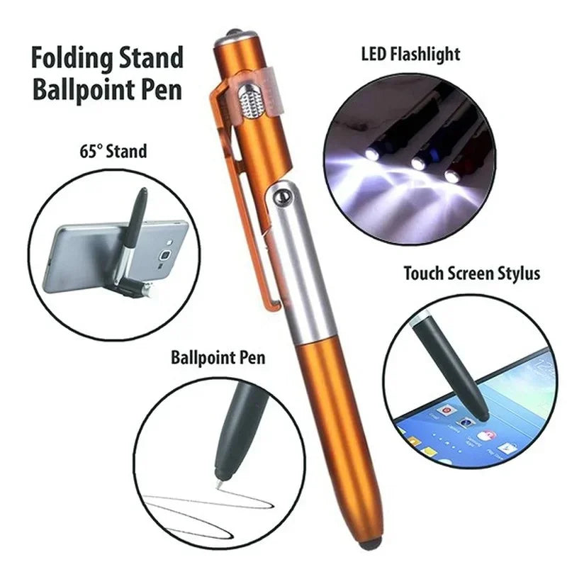 4-in-1 Multifunction Ballpoint Pen with LED Light, Phone Holder & Stylus  Writing Tool for Office & Schoo