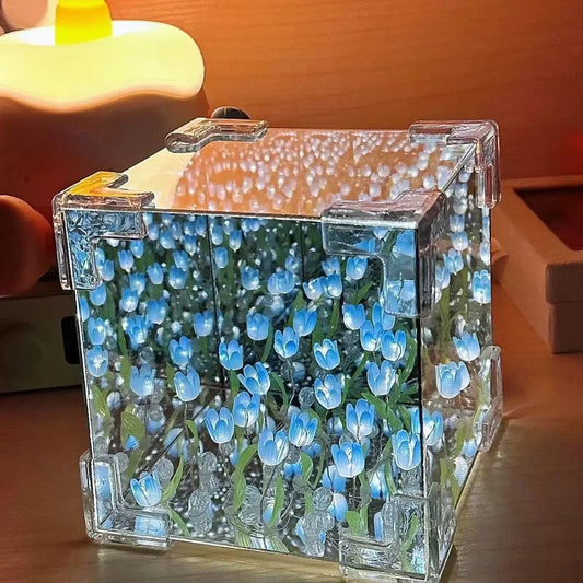 DIY Tulip Mirror Cube Lamp  Handmade Romantic Flower Table Light for Home & Gifts