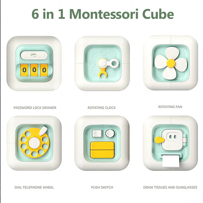 6-in-1 Montessori Busy Board Cube  Baby Sensory & Educational Toy for Boys & Girls