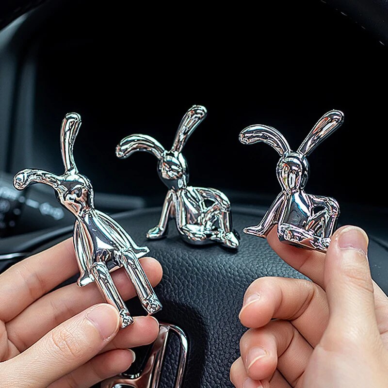 2PC Long Eared Rabbit Statue  Cute Cartoon Bunny Decor for Home & Car