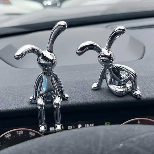 2PC Long Eared Rabbit Statue  Cute Cartoon Bunny Decor for Home & Car