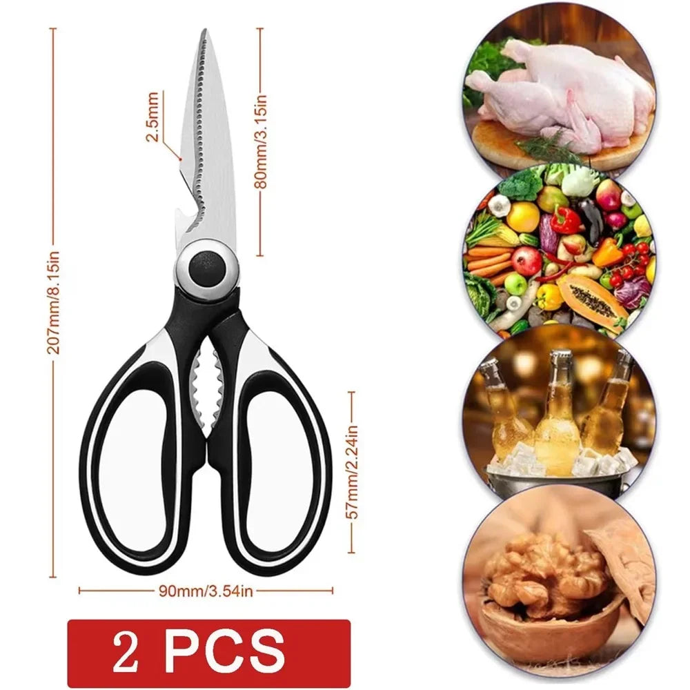 Multifunctional Stainless Steel Kitchen Scissors – Heavy-Duty Chef Shears for Cutting Chicken, Meat, Bones & Vegetables Kitchen Utensils & Accessories Tool