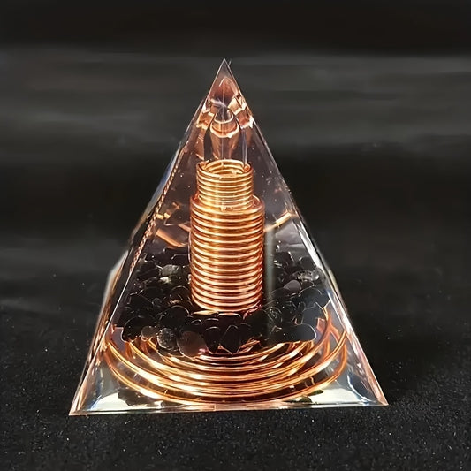 1pc Orgonite Pyramid with Obsidian  Energy Balancing Crystal for Yoga Meditation & Home Office Decor