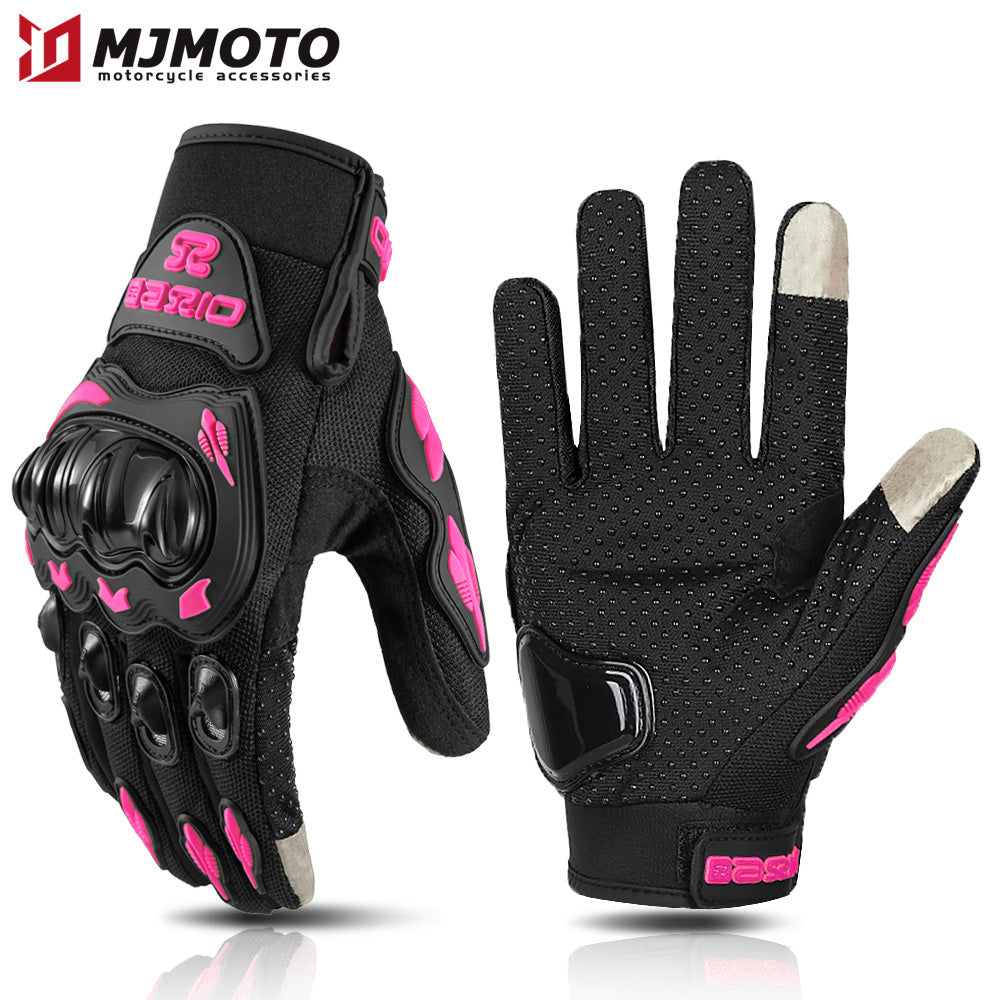 Women's Pink & Black Motorcycle Gloves  Summer Mesh, Breathable, Touchscreen, Motocross Racing