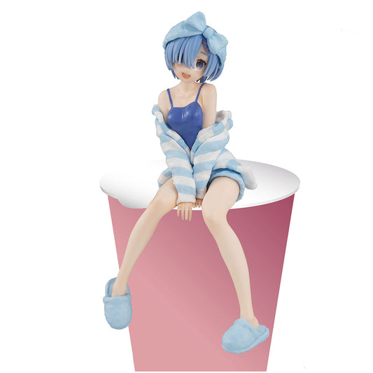 14CM Re:Zero Ram & Rem Pajamas Sitting Figure Anime Model with Instant Noodles Press