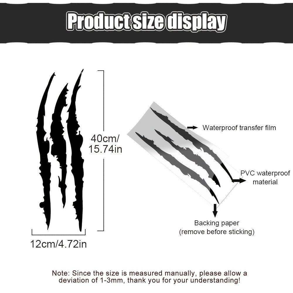 Reflective Monster Claw Decal 3D Scratch Effect Waterproof Vinyl Sticker for Car Headlights & Body (40x12cm)