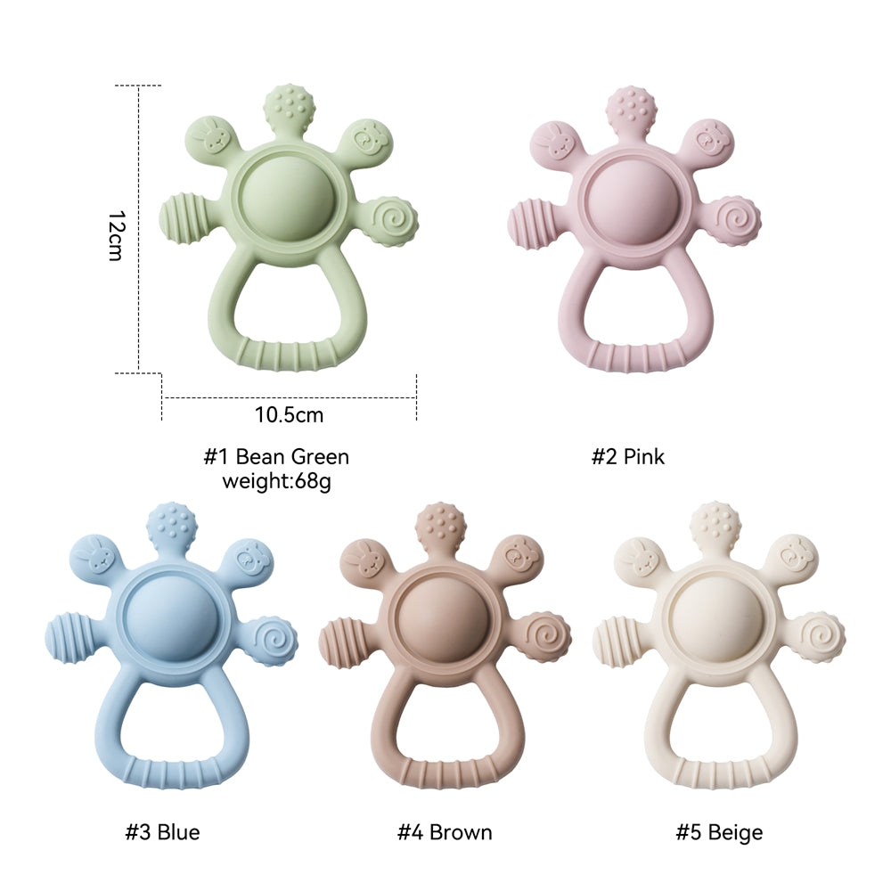 Baby Silicone Teether Rattle Food Grade Sensory Toy & Soothing Hand Bell for Infants 0-12M