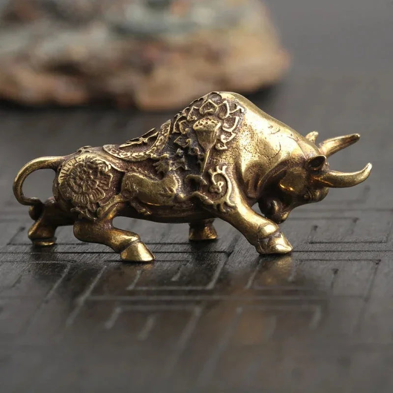 Brass Bullfighting Statue  Lucky Copper Bull Figurine for Wealth & Home Decor