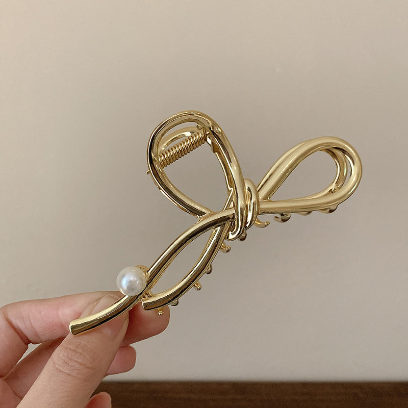 Exquisite Metal Pearl Geometric Hair Crab Claw Clip – Elegant Shark Barrettes for Women & Girls