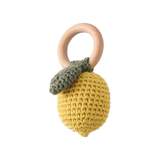 Lemon Crochet Rattle Teether Toy – Soft Bite-Strength Exercise & Musical Baby Toy