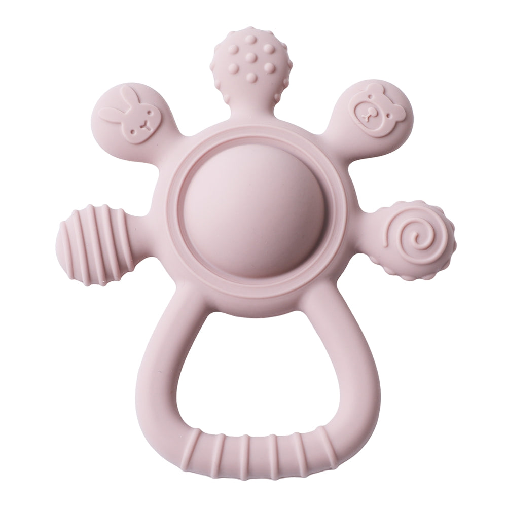 Baby Silicone Teether Rattle Food Grade Sensory Toy & Soothing Hand Bell for Infants 0-12M