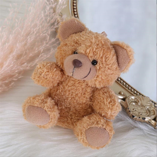 10cm Curly Plush Sitting Bear Doll  Small Soft Toy Keychain Pendant with Gift Box, 4 Colors