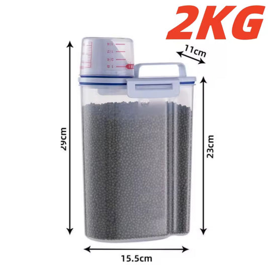 2kg Pet Food Storage Container  Airtight Plastic Bin with Measuring Cup  Dog & Cat Food Keeper
