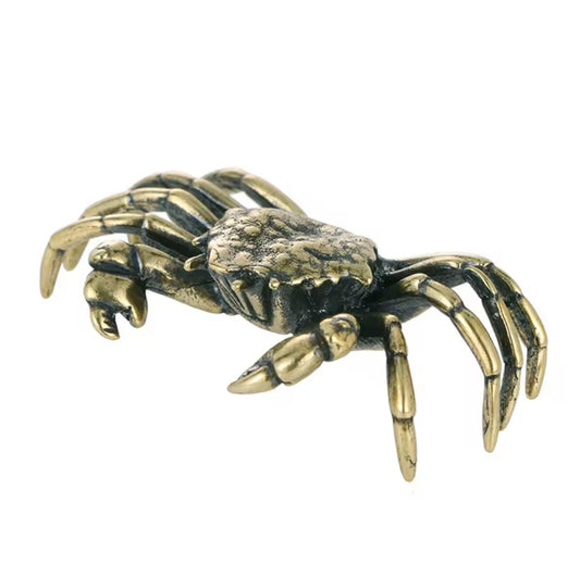 Pure Brass Crab Statue  Miniature Animal Decor for Desk & Living Room.