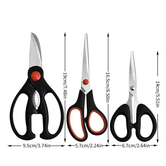 3PCS Multi-Functional Kitchen Scissors Set  Stainless Steel Food Scissors for Meat, Vegetables & Chicken Bones