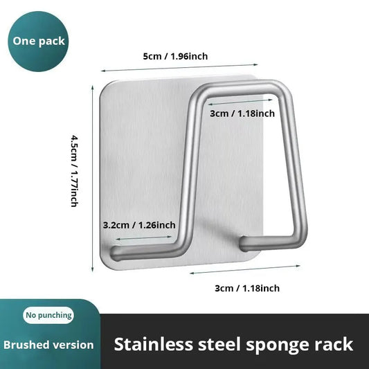 1PC Stainless Steel Sink Sponge Rack  Wall-Mounted Holder for Sponge, Steel Wool & Kitchen Cleaning Tools