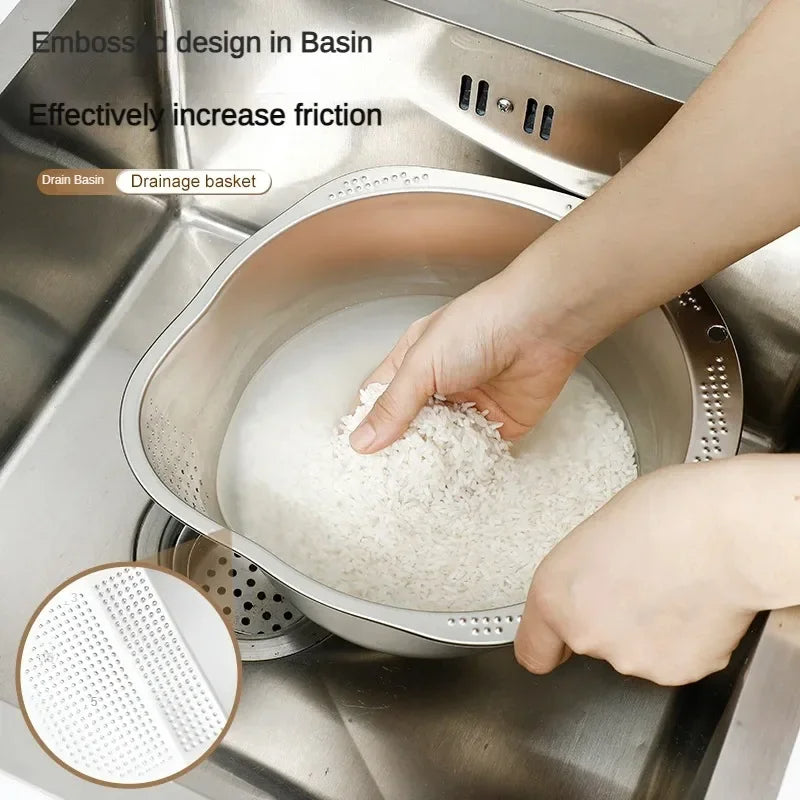 Stainless Steel 304 Rice Washer & Strainer Bowl – Multi-Purpose Colander for Washing Rice, Fruits & Vegetables
