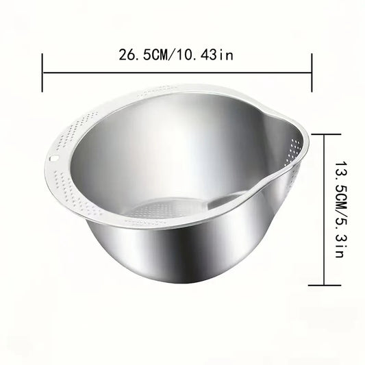 Stainless Steel 304 Rice Washer & Strainer Bowl – Multi-Purpose Colander for Washing Rice, Fruits & Vegetables
