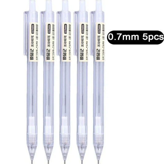 5 Pcs White Mechanical Pencil Set  0.5mm/0.7mm Automatic Pens for Students & Office Use