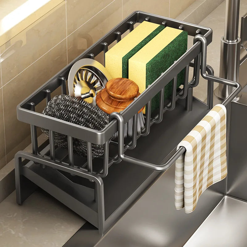 Kitchen Sink Drain Rack Organizer Self Draining Plastic Shelf for Soap, Sponges, Towels & Filter Basket
