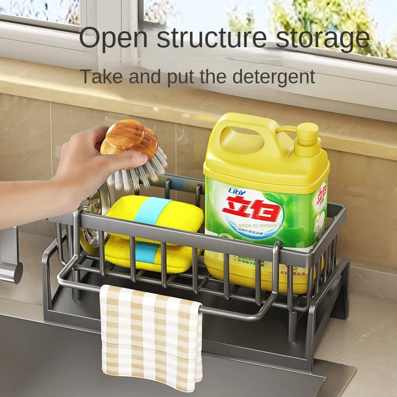 Kitchen Sink Drain Rack Organizer Self Draining Plastic Shelf for Soap, Sponges, Towels & Filter Basket